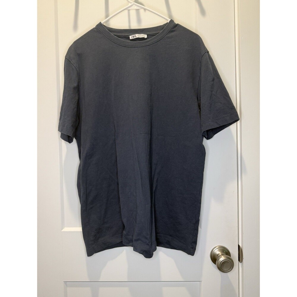 Zara T-Shirt Women’s Large Navy Blue Crew Neck Short Sleeve Basic Top Tee Cotton